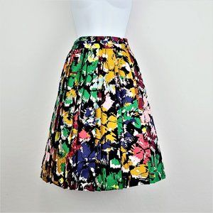 J Crew Skirt 6 A-Line Knee Length 100% Silk Pleated Zip Back Lined Colorful